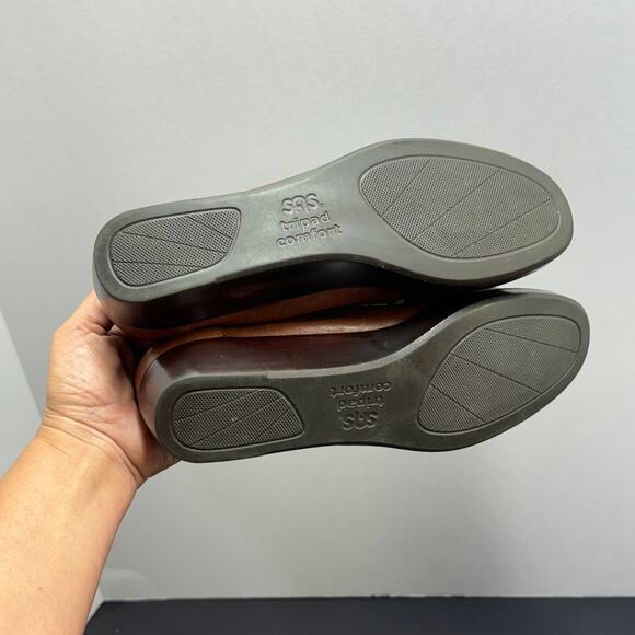 SAS Tripad Brown Stitched Leather Comfort Slip On Wedge Loafer Women 9.5 - Picture 7 of 8